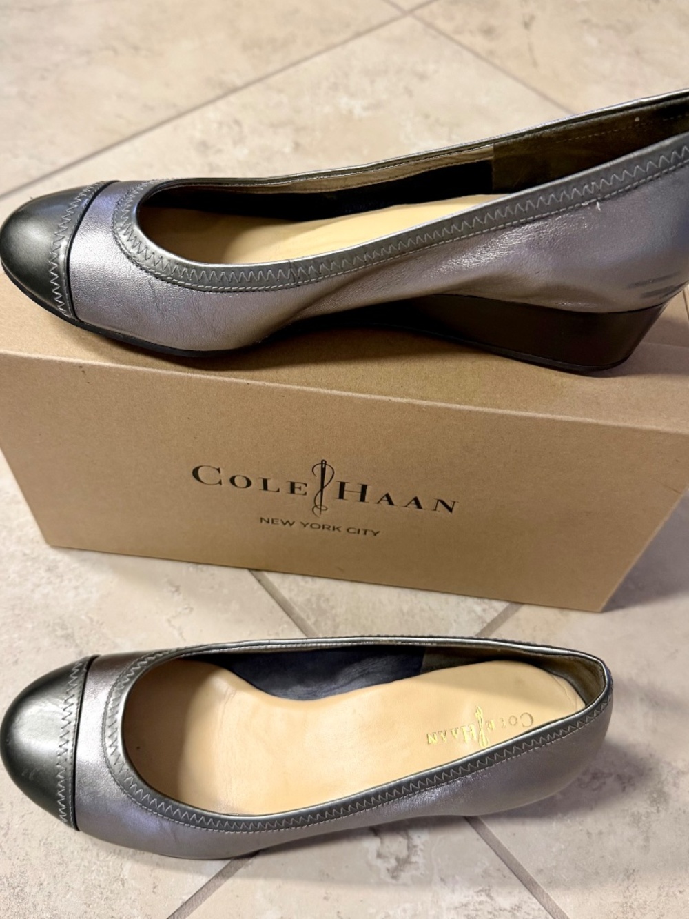 Cole Haan (Wedge) Ballet Flat, Pewter Cap Toe 8.5